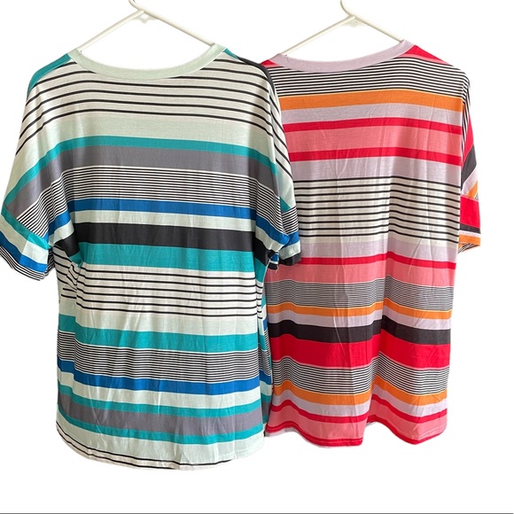 Two Casual V-Neck Short Sleeve Pullover Mulitcolor Striped Tops - NWOT - Picture 5 of 8